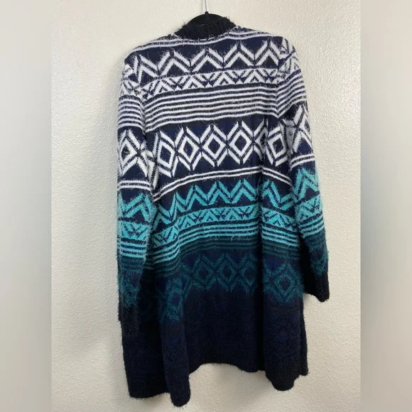 Lane Bryant Knit Open front Sweater Cardigan Blue black Aztec Boho Plus 22/ 24 - Picture 2 of 10